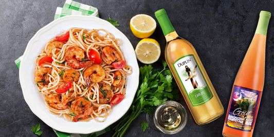 Shrimp scampi pasta recipe and a glass of Carlos. Yum!