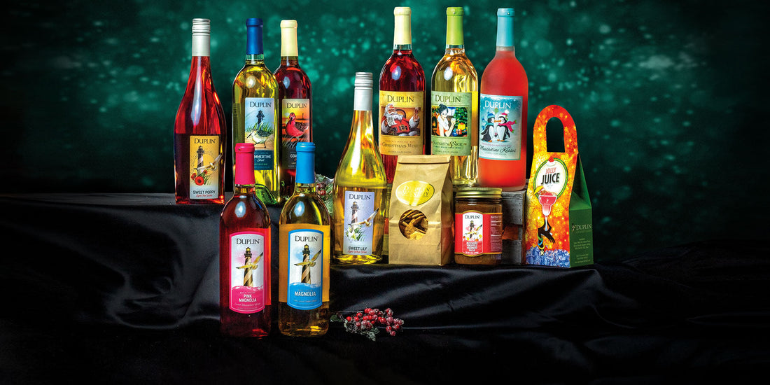 This kit has everything you need for a Duplin Christmas At Home virtual wine tasting party