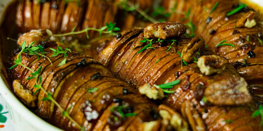 Apple Whiskey Hasselback Sweet Potatoes