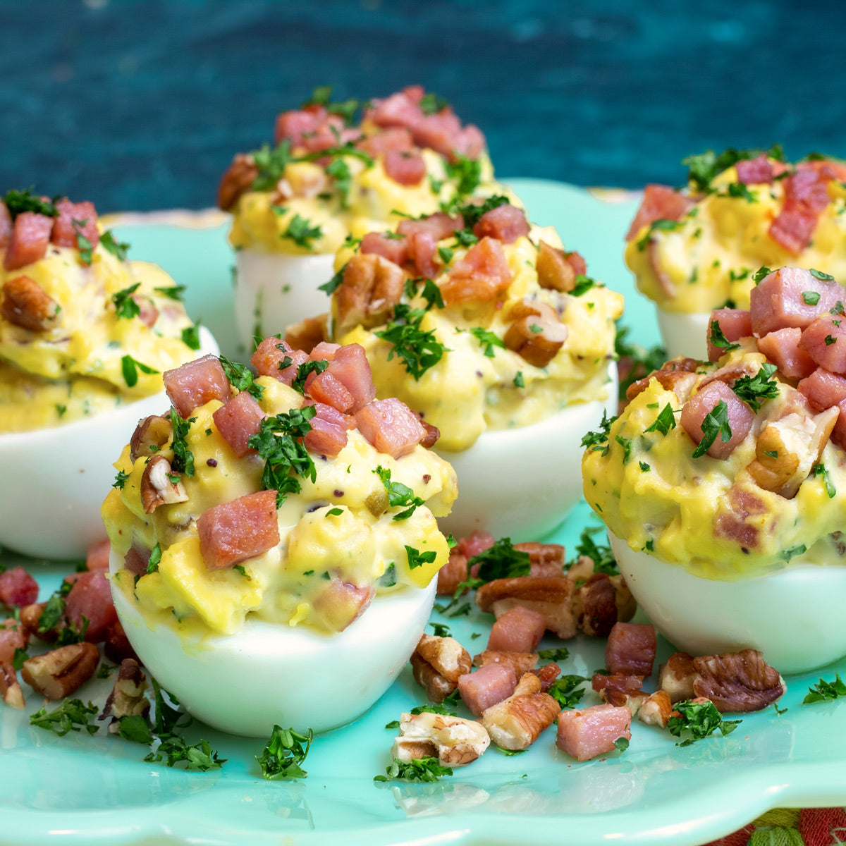 Sweet & Spicy Deviled Eggs with Ham